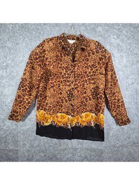 Gantos Women's Vintage Long Sleeve Button Down Shirt Animal and floral Print Siz